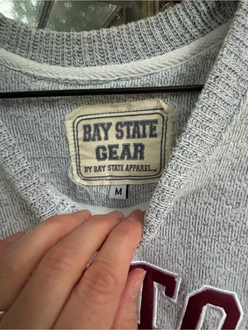 Gray Crewneck Sweatshirt with Maroon Boston